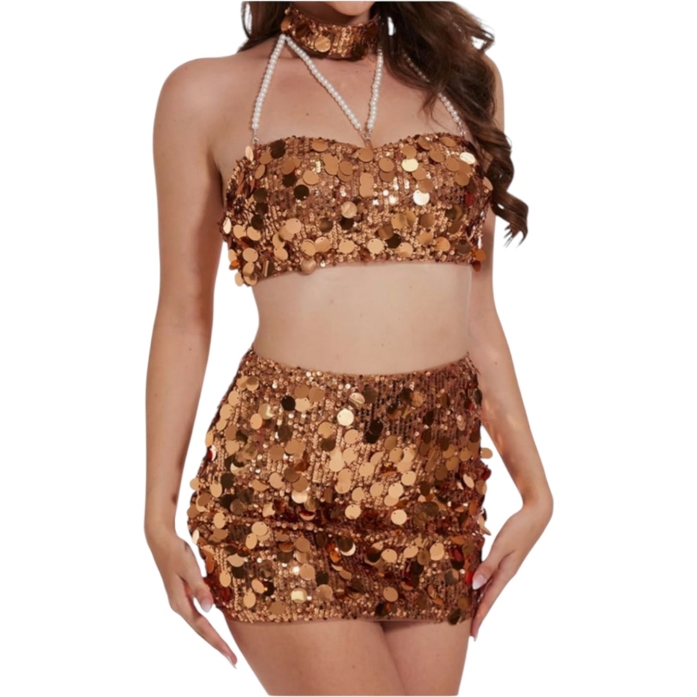NIKBK Sequin Two Piece Set | Rave Outfit | Crop Top & Mini Skirt